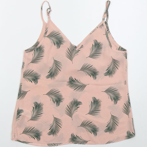 Primark Womens Pink Floral Polyester Basic Tank Size 8 V-Neck - Leaf Prints