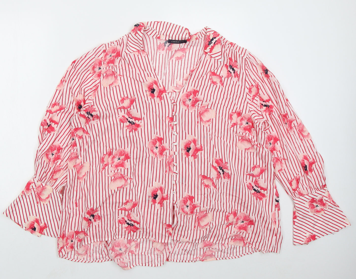 Marks and Spencer Womens Pink Floral Polyester Basic Button-Up Size 2XL Collared - Striped