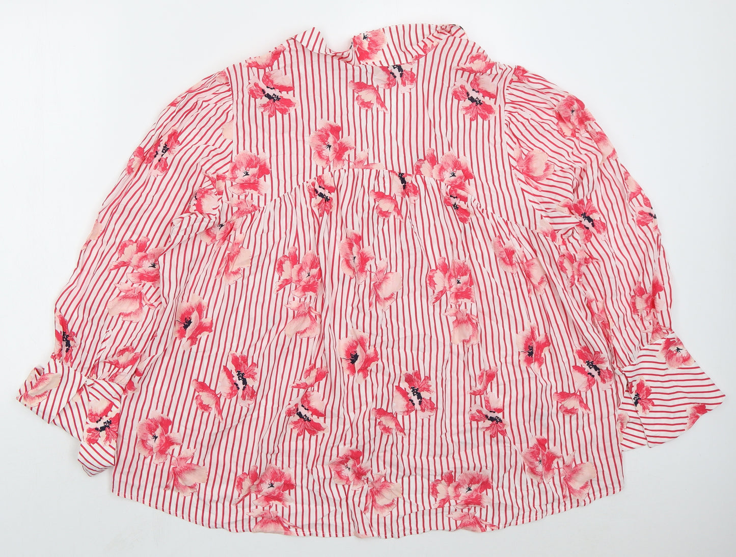 Marks and Spencer Womens Pink Floral Polyester Basic Button-Up Size 2XL Collared - Striped