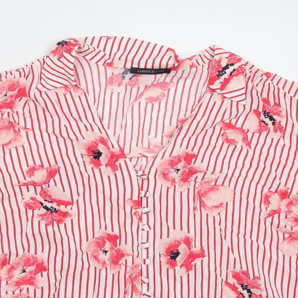 Marks and Spencer Womens Pink Floral Polyester Basic Button-Up Size 2XL Collared - Striped