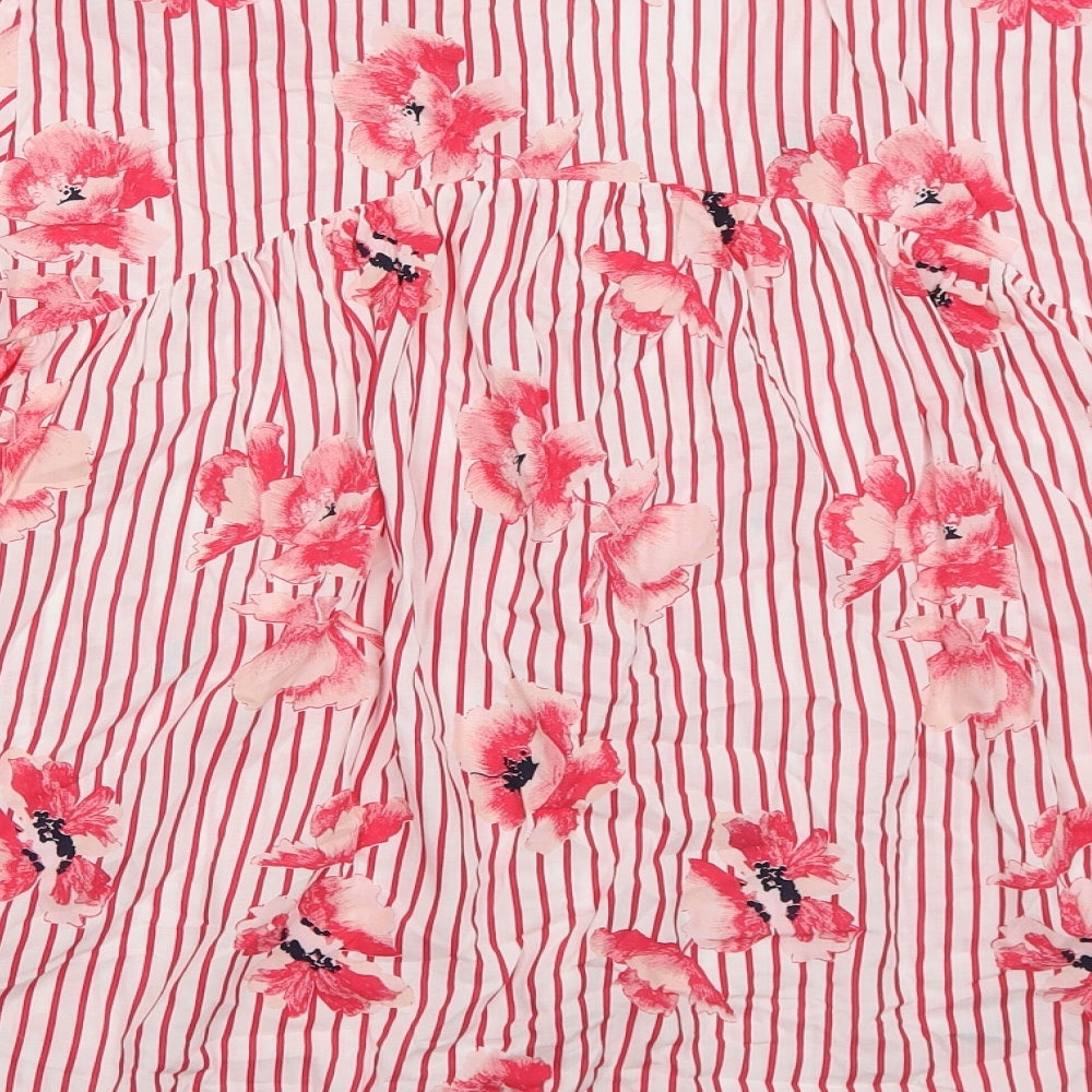 Marks and Spencer Womens Pink Floral Polyester Basic Button-Up Size 2XL Collared - Striped