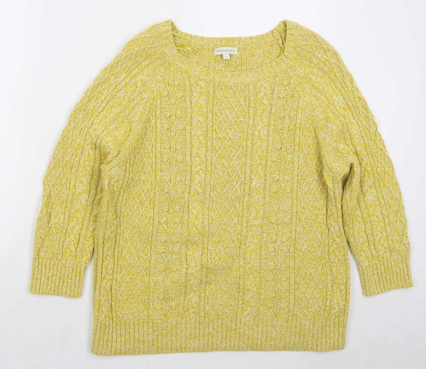 Monsoon Womens Yellow Round Neck  Acrylic Pullover Jumper Size XL