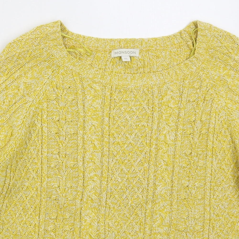 Monsoon Womens Yellow Round Neck  Acrylic Pullover Jumper Size XL