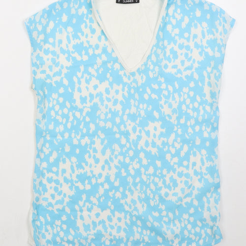 Dunnes Womens Blue  Polyester Basic T-Shirt Size XS V-Neck - Abstract