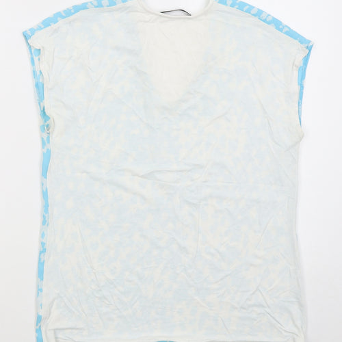 Dunnes Womens Blue  Polyester Basic T-Shirt Size XS V-Neck - Abstract