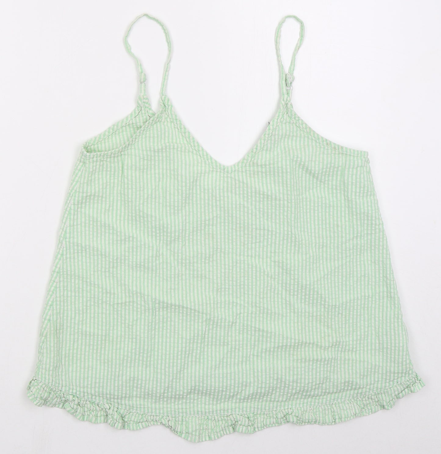 ASOS Womens Green Striped Cotton Basic Tank Size 12 V-Neck