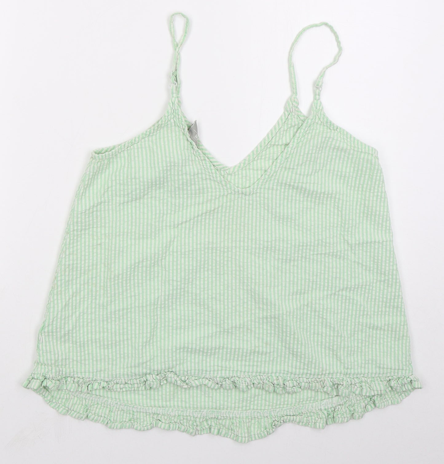 ASOS Womens Green Striped Cotton Basic Tank Size 12 V-Neck