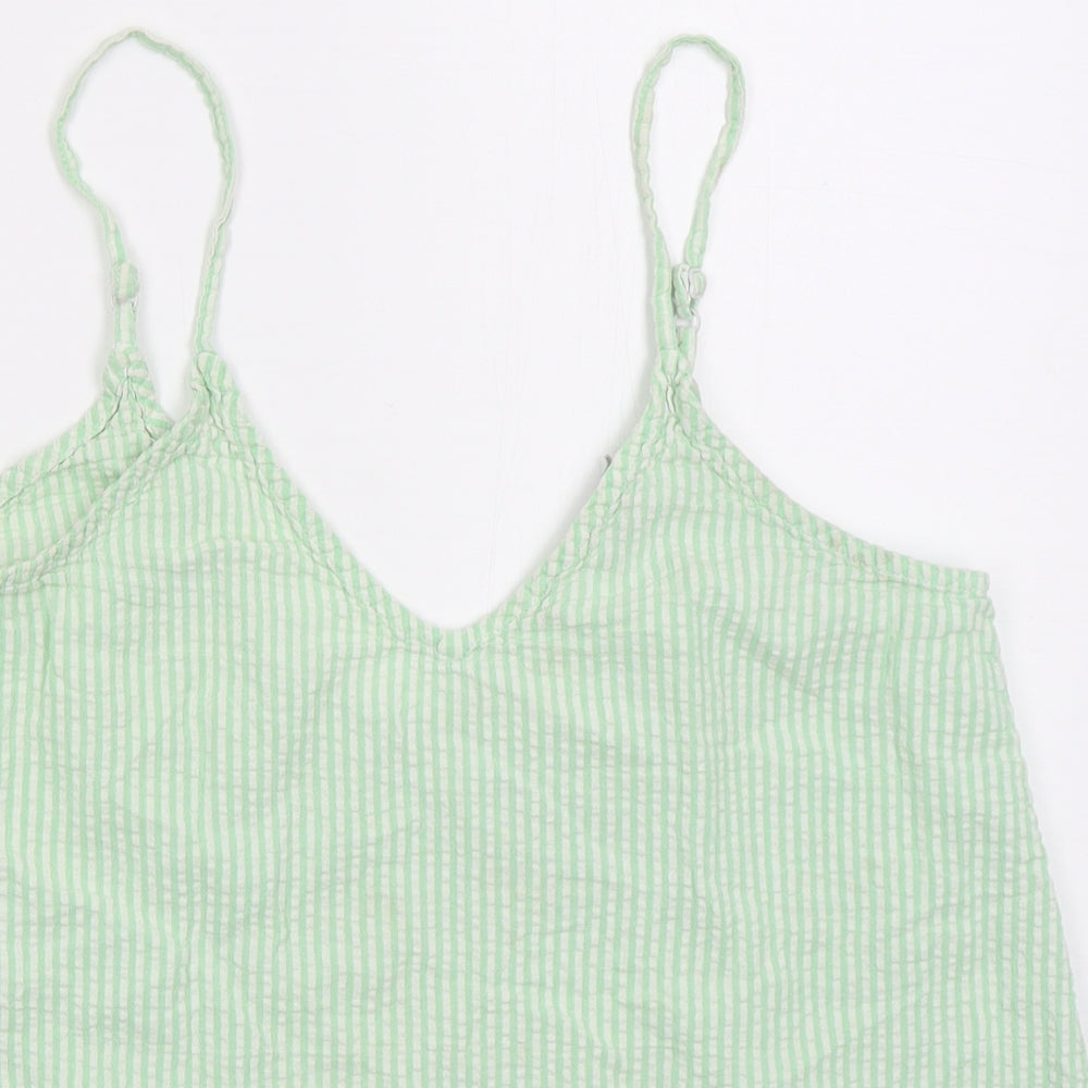 ASOS Womens Green Striped Cotton Basic Tank Size 12 V-Neck