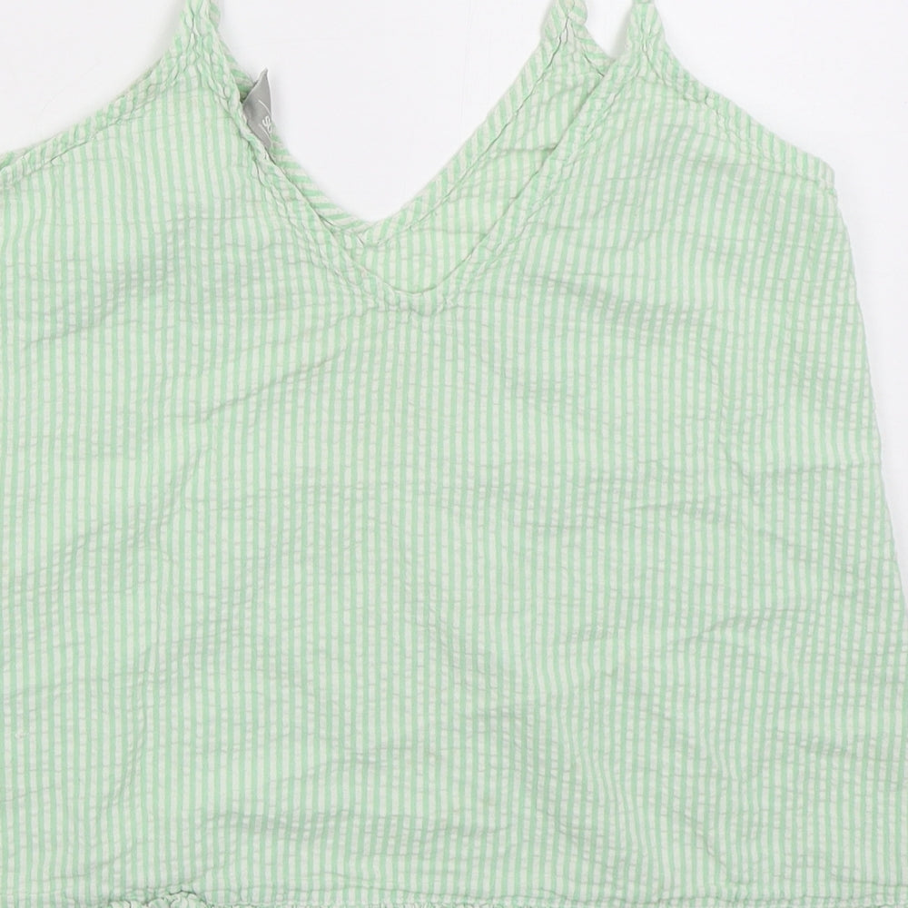 ASOS Womens Green Striped Cotton Basic Tank Size 12 V-Neck