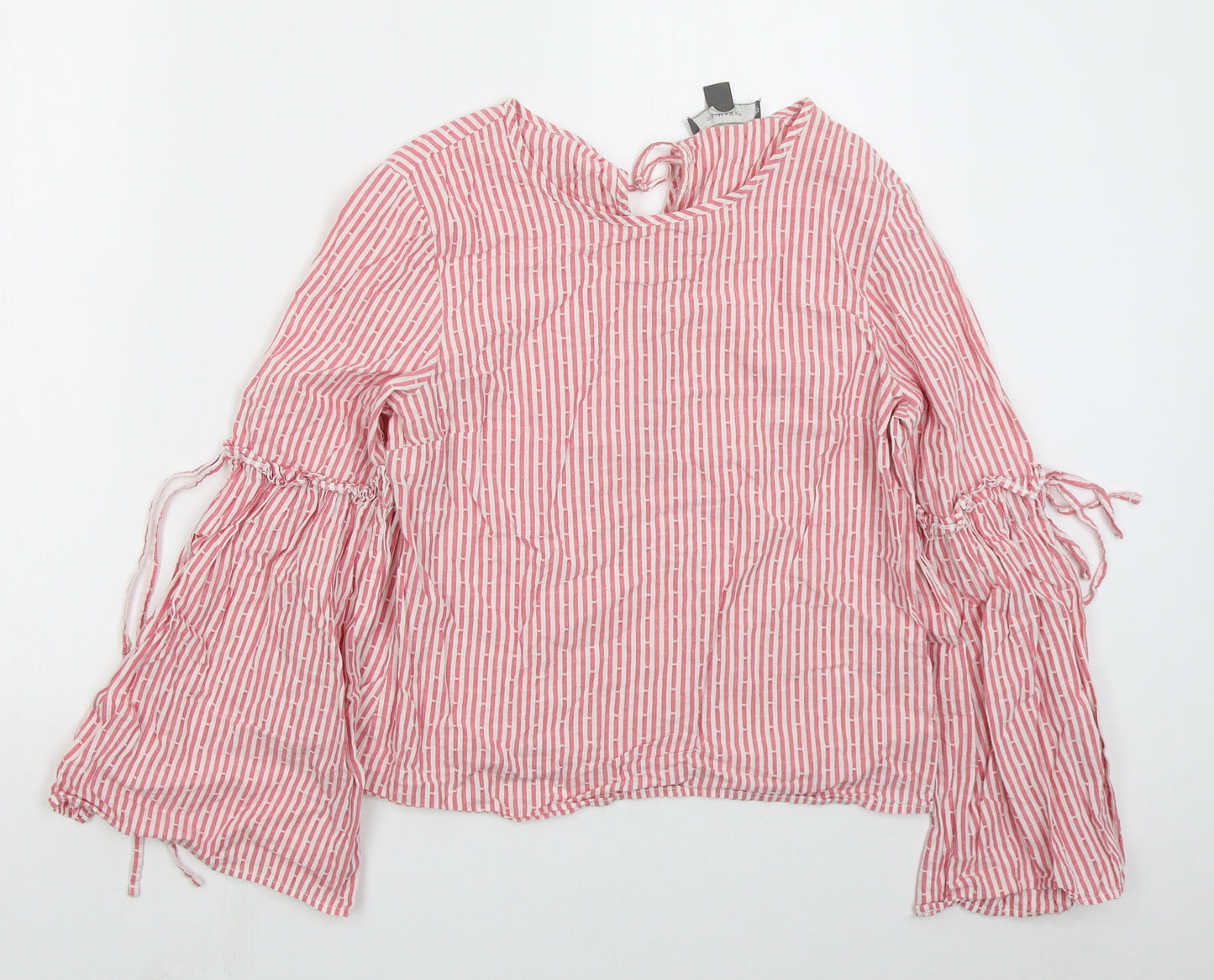 Primark Womens Pink Striped Cotton Basic Blouse Size 12 Round Neck