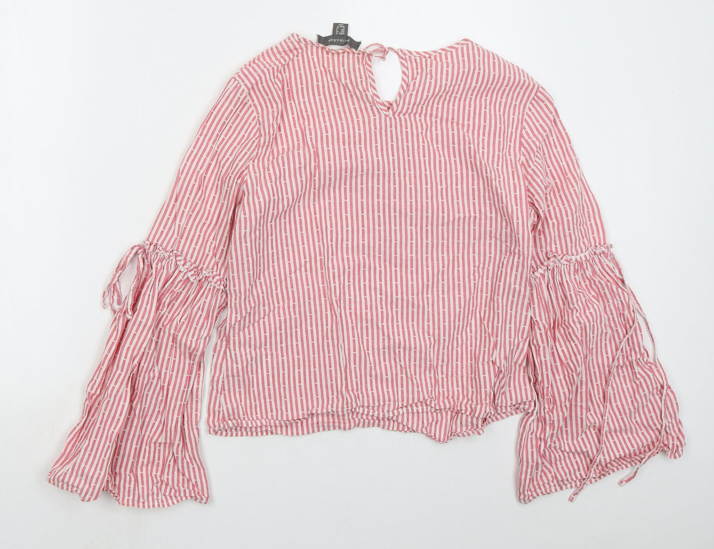 Primark Womens Pink Striped Cotton Basic Blouse Size 12 Round Neck