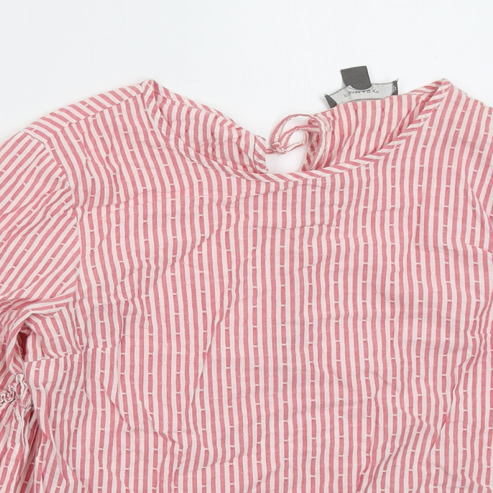Primark Womens Pink Striped Cotton Basic Blouse Size 12 Round Neck