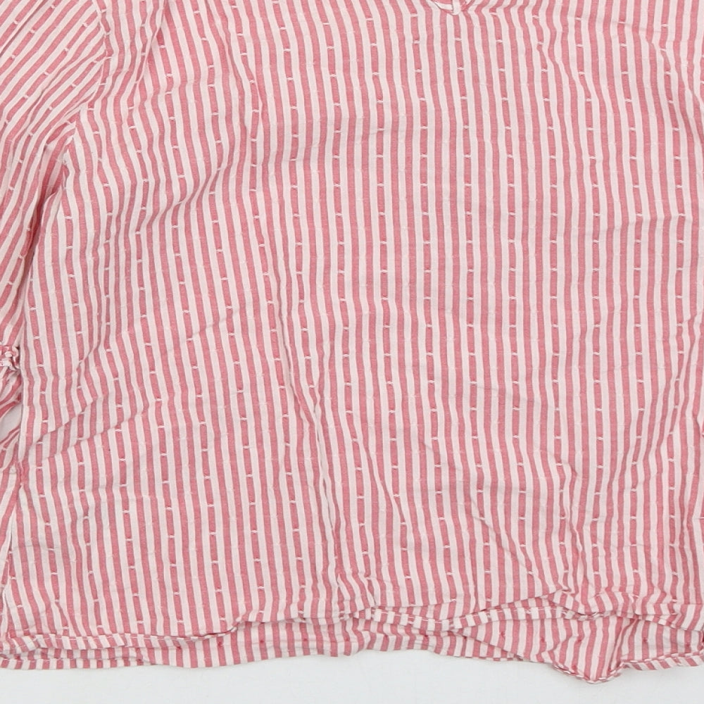 Primark Womens Pink Striped Cotton Basic Blouse Size 12 Round Neck