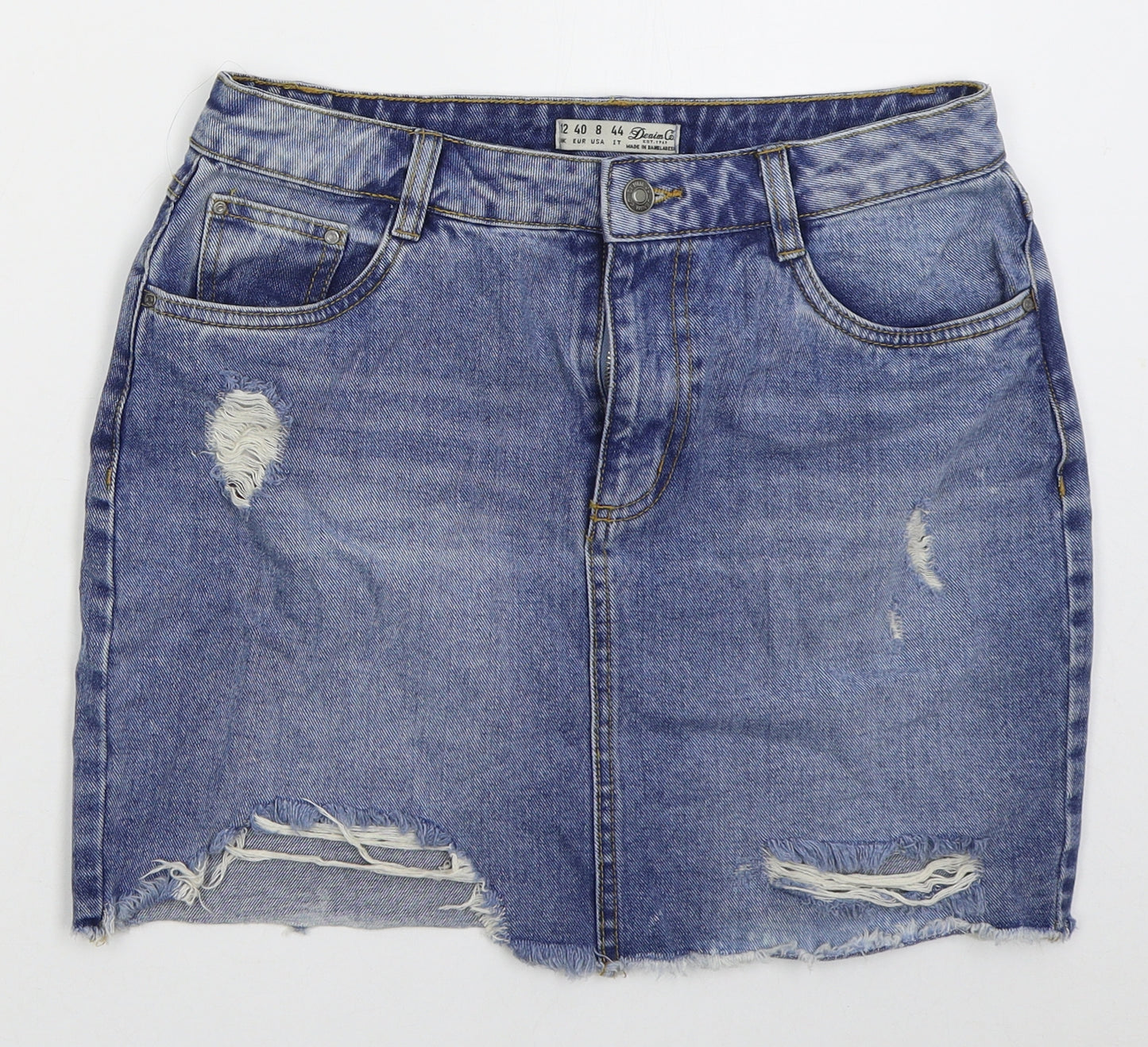 Denim Co Womens Blue  Cotton Mini Skirt Size 12   Button - Distressed Look
