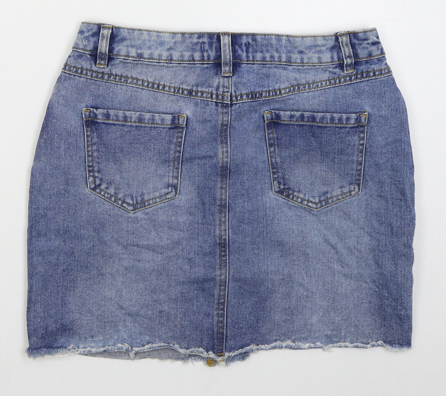 Denim Co Womens Blue  Cotton Mini Skirt Size 12   Button - Distressed Look
