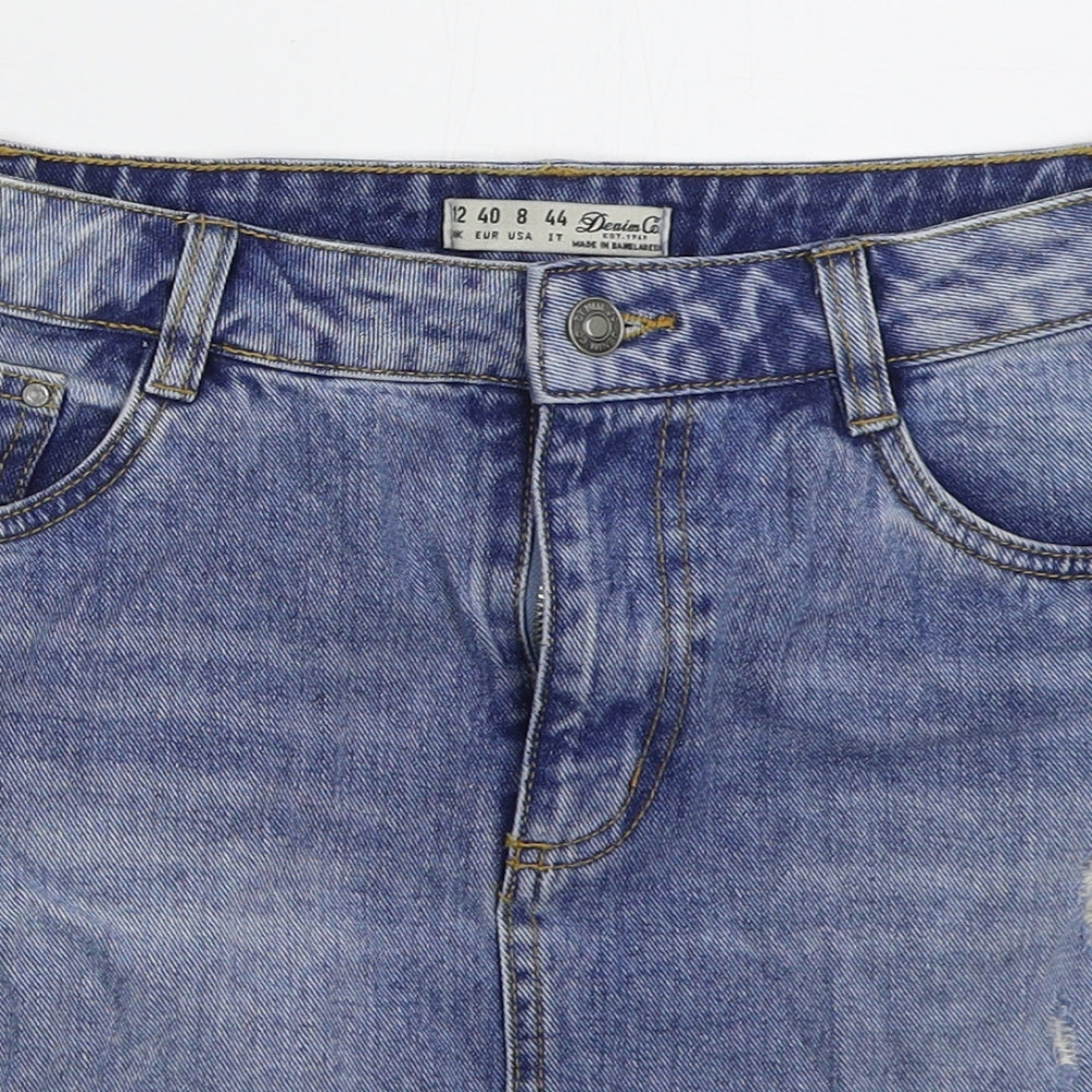 Denim Co Womens Blue  Cotton Mini Skirt Size 12   Button - Distressed Look
