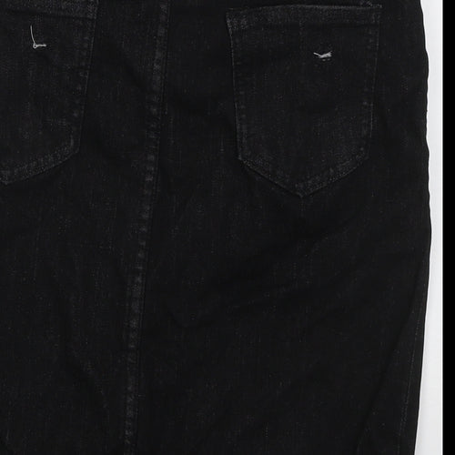 Preworn Womens Black  Cotton Straight & Pencil Skirt Size 30 in   Button - Distressed Look