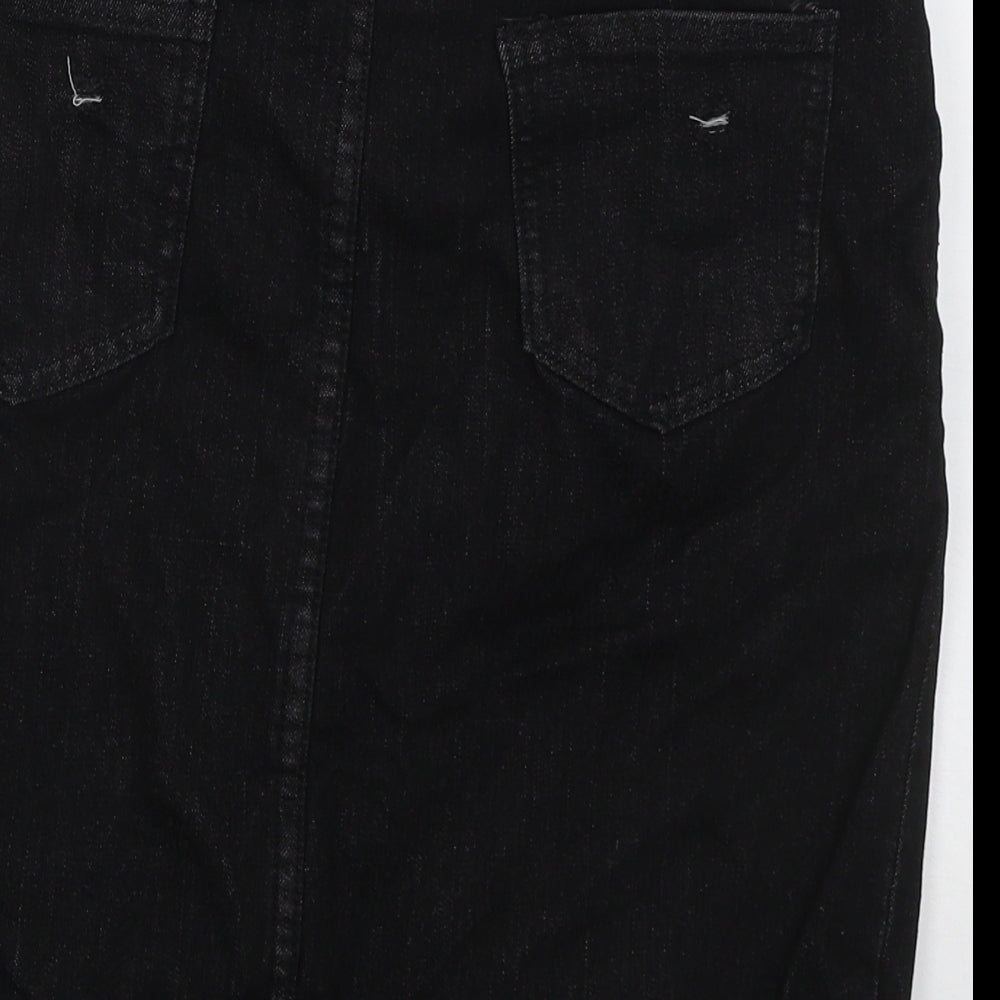 Preworn Womens Black  Cotton Straight & Pencil Skirt Size 30 in   Button - Distressed Look