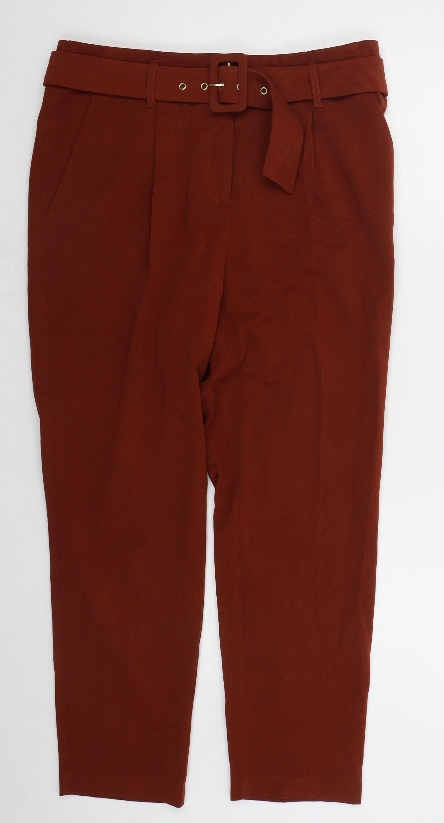 F&F Womens Brown  Polyester Trousers  Size 12 L27 in Regular Hook & Eye