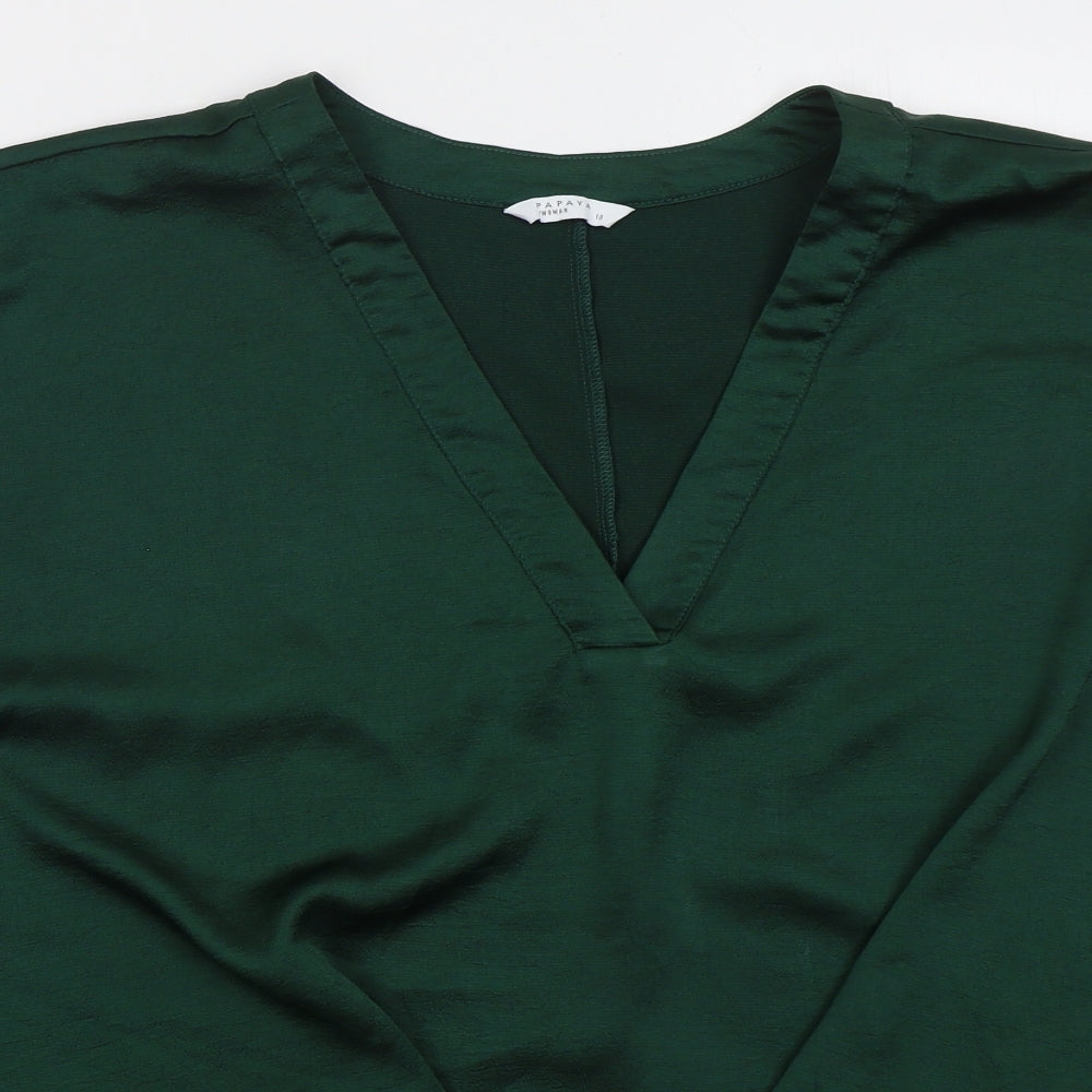 Papaya Womens Green  Polyester Basic Blouse Size 18 V-Neck