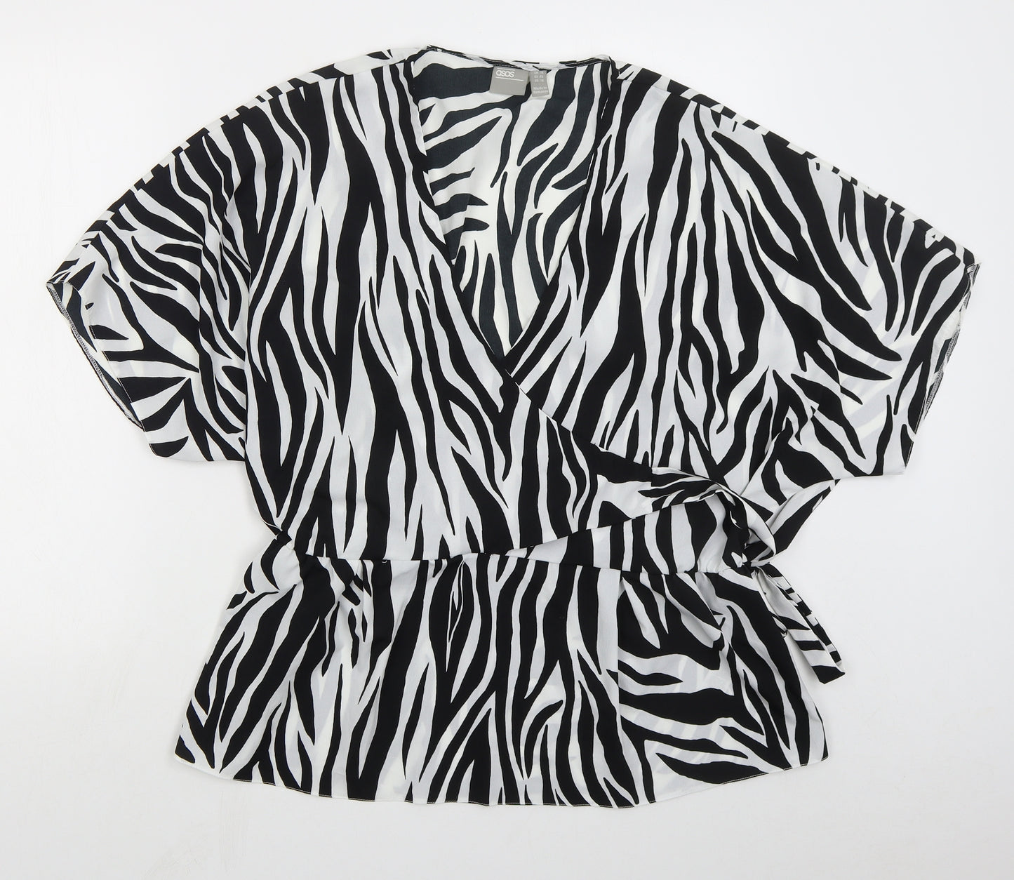 ASOS Womens Black Animal Print Polyester Wrap Blouse Size 18 V-Neck - Zebra Print