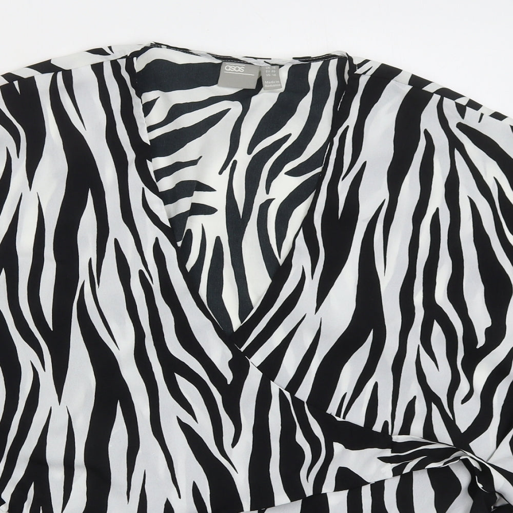 ASOS Womens Black Animal Print Polyester Wrap Blouse Size 18 V-Neck - Zebra Print