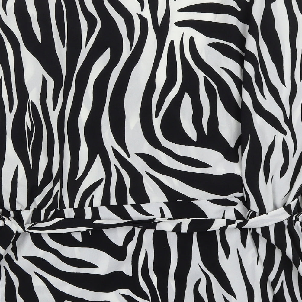 ASOS Womens Black Animal Print Polyester Wrap Blouse Size 18 V-Neck - Zebra Print
