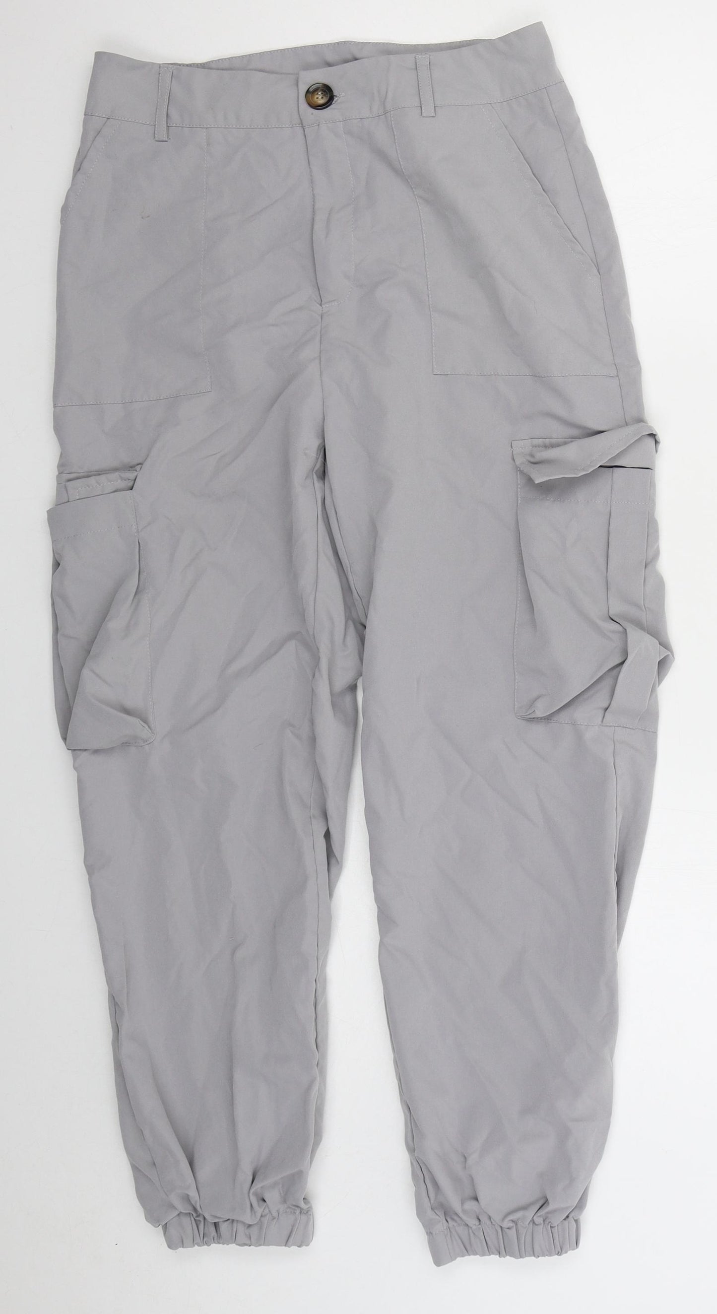 Shien Womens Grey  Polyester Cargo Trousers Size M L25 in Regular Button