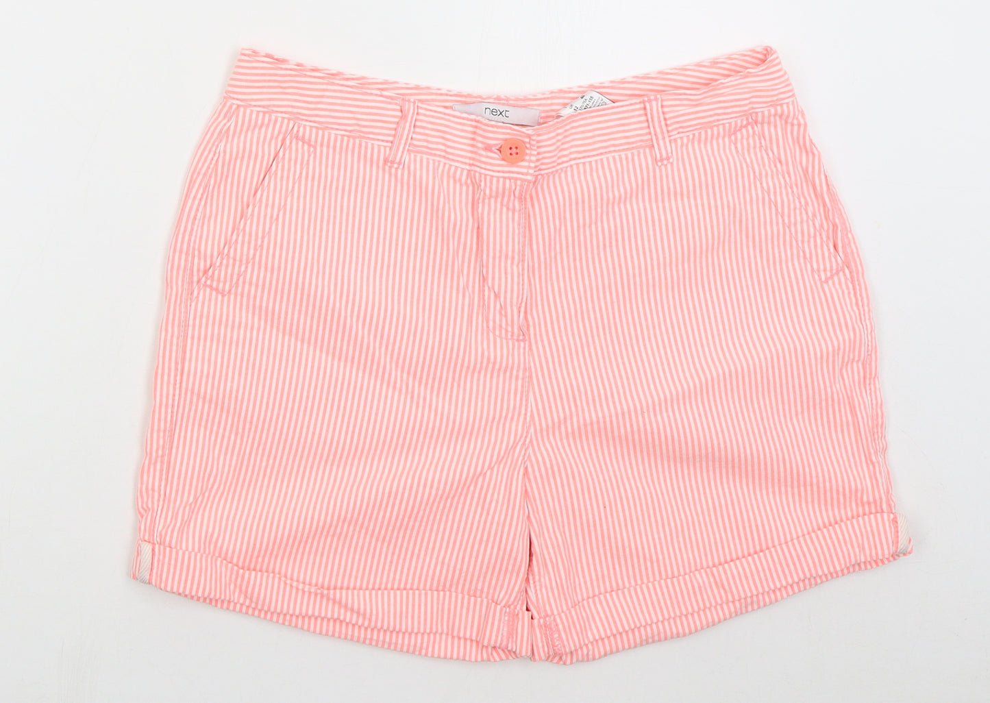 NEXT Womens Pink Striped Cotton Bermuda Shorts Size 12 L3 in Regular Button