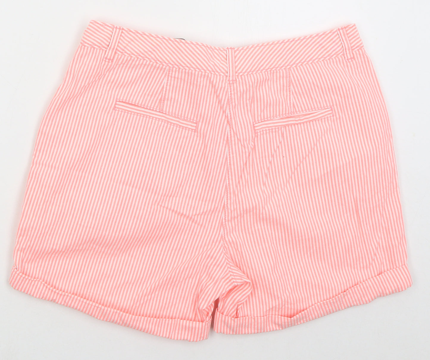 NEXT Womens Pink Striped Cotton Bermuda Shorts Size 12 L3 in Regular Button
