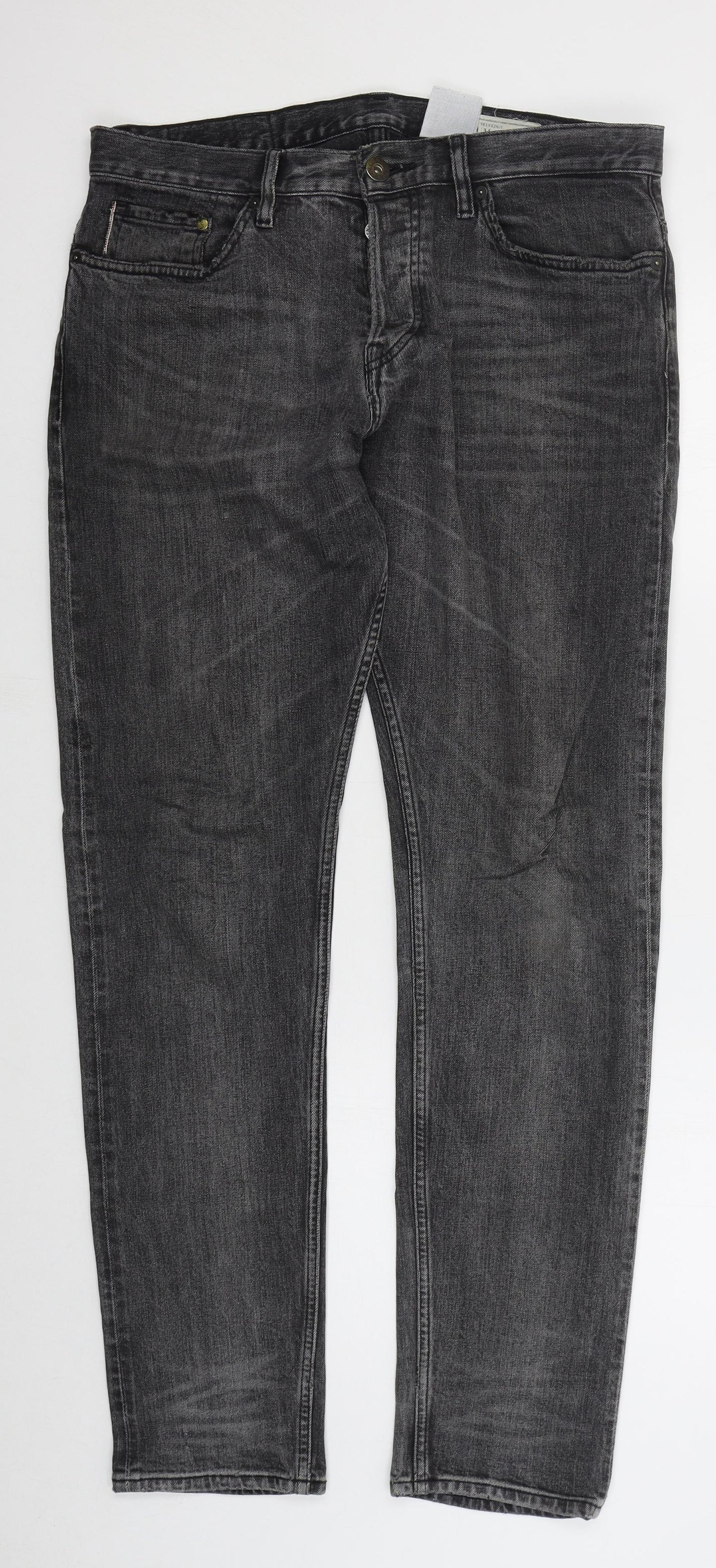 H&M Mens Grey  Cotton Straight Jeans Size 32 L31 in Slim Button