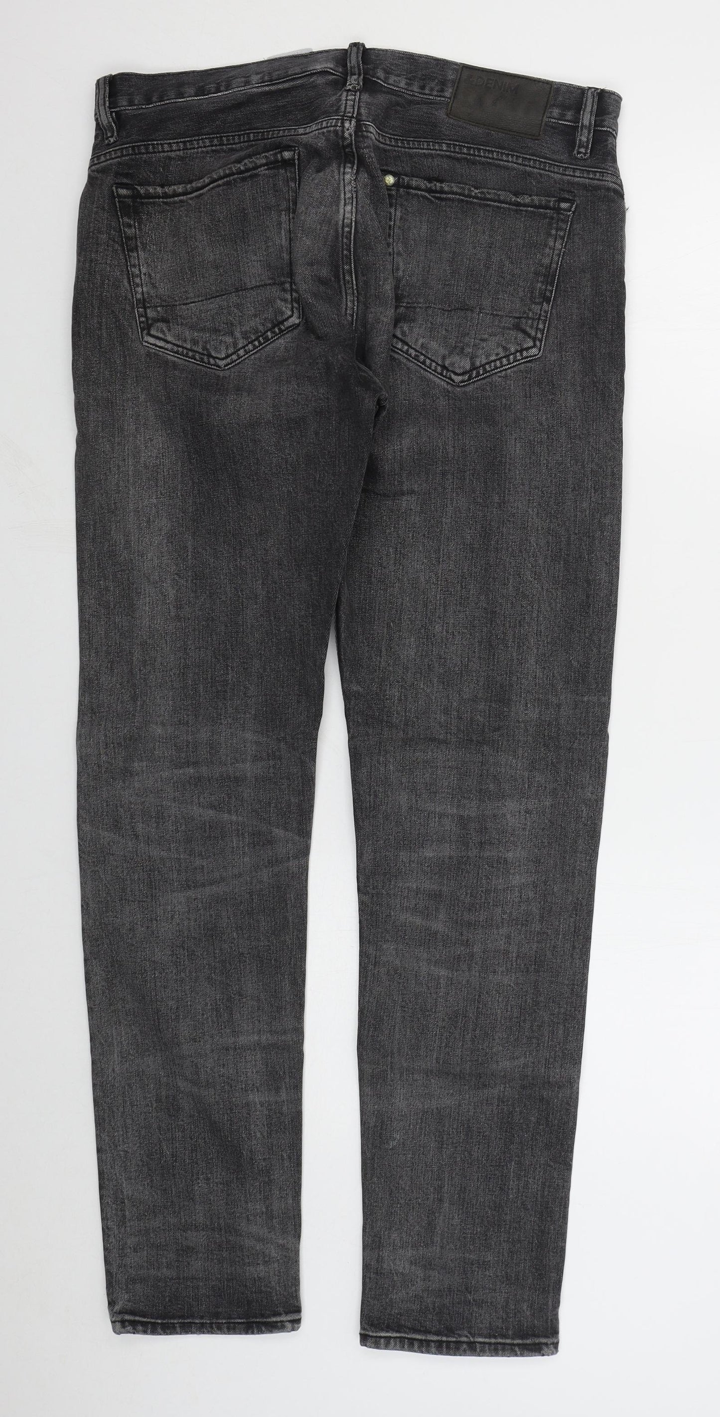 H&M Mens Grey  Cotton Straight Jeans Size 32 L31 in Slim Button