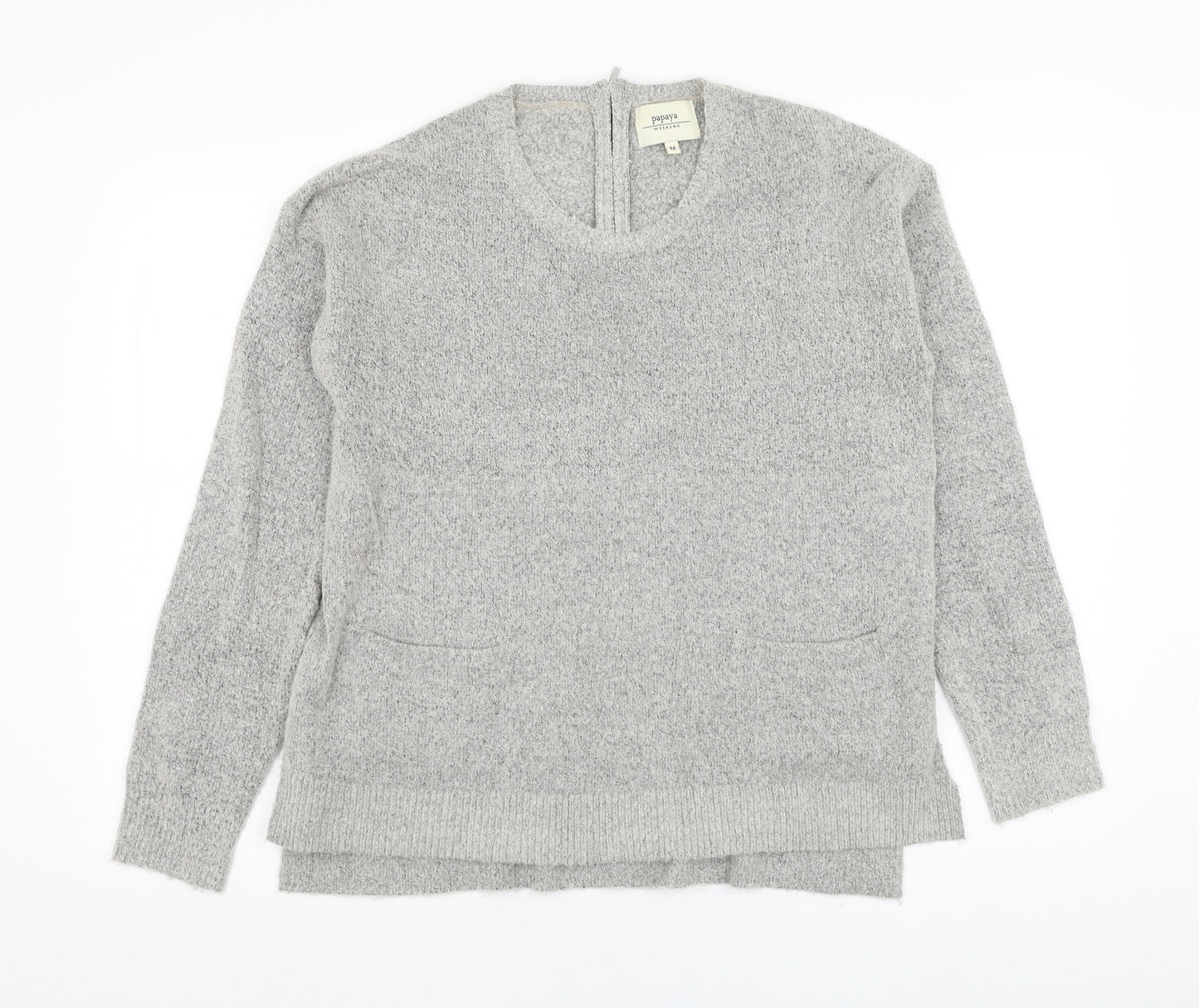 Papaya Womens Grey Round Neck  Acrylic Pullover Jumper Size M