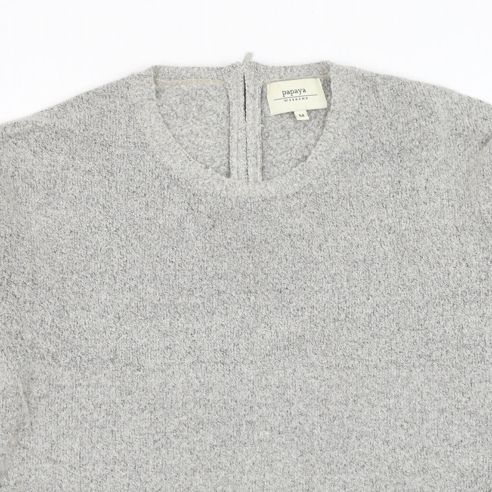 Papaya Womens Grey Round Neck  Acrylic Pullover Jumper Size M