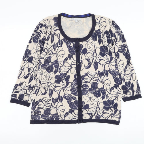Marks and Spencer Womens Beige Round Neck Floral Viscose Cardigan Jumper Size 14