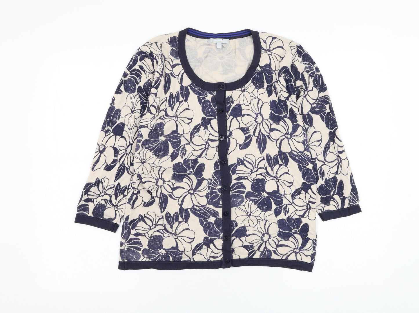 Marks and Spencer Womens Beige Round Neck Floral Viscose Cardigan Jumper Size 14