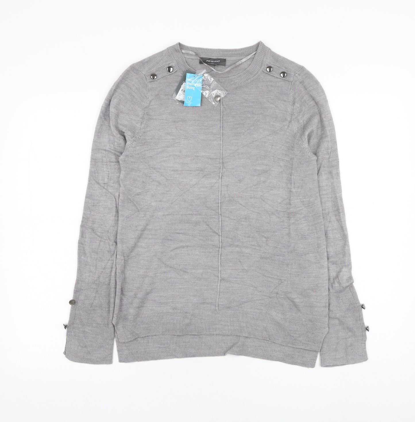 Primark Womens Grey Round Neck  Acrylic Pullover Jumper Size 6