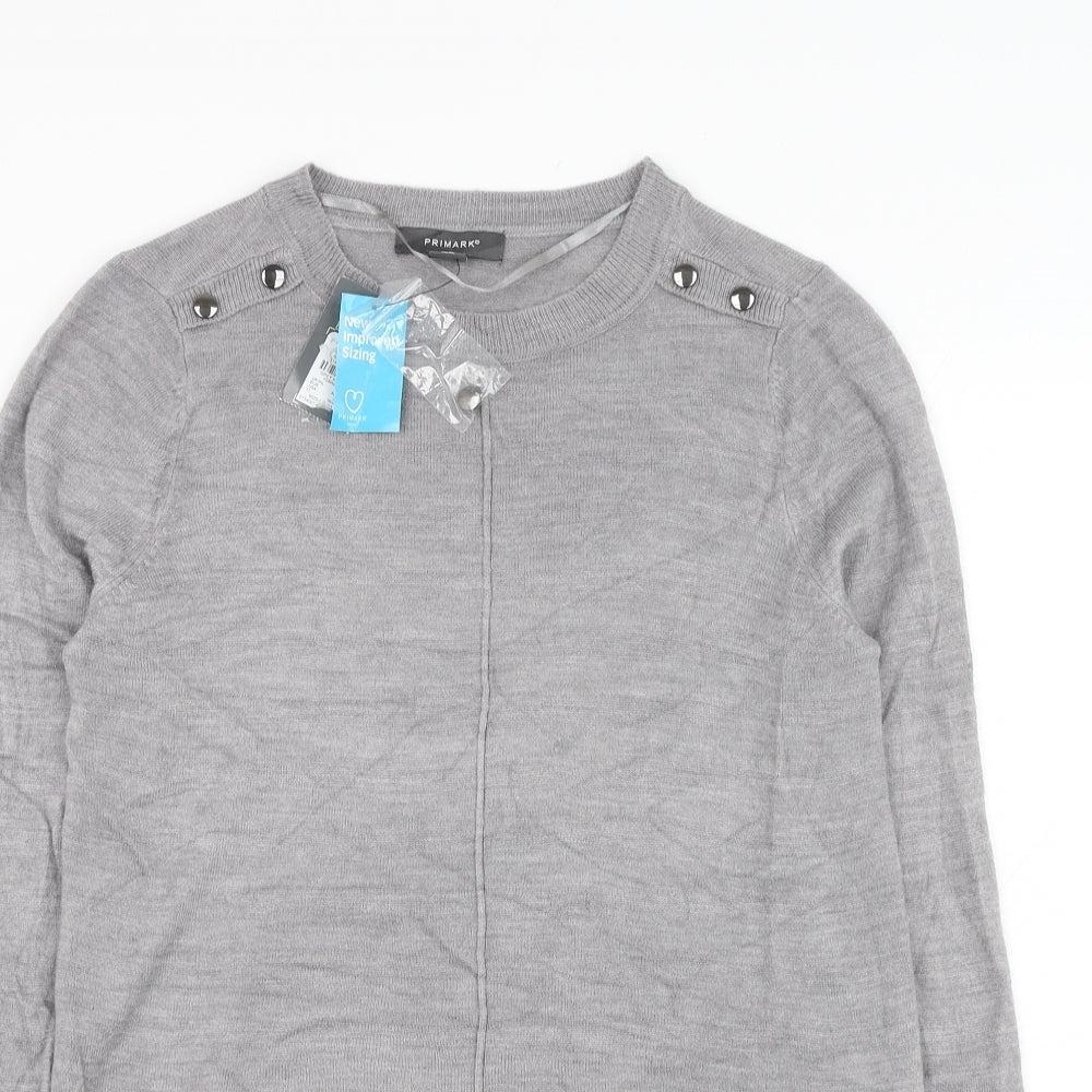 Primark Womens Grey Round Neck  Acrylic Pullover Jumper Size 6
