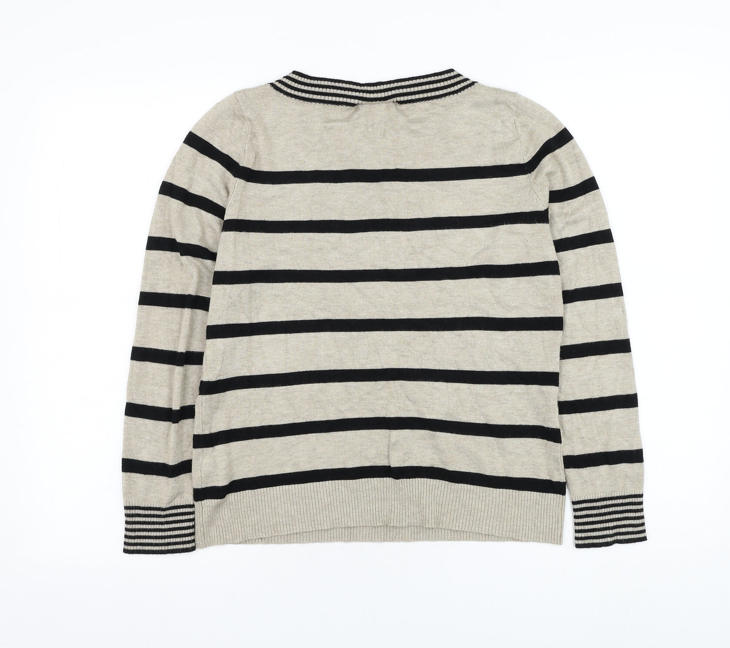 Wallis Womens Beige Round Neck Striped Viscose Pullover Jumper Size 12