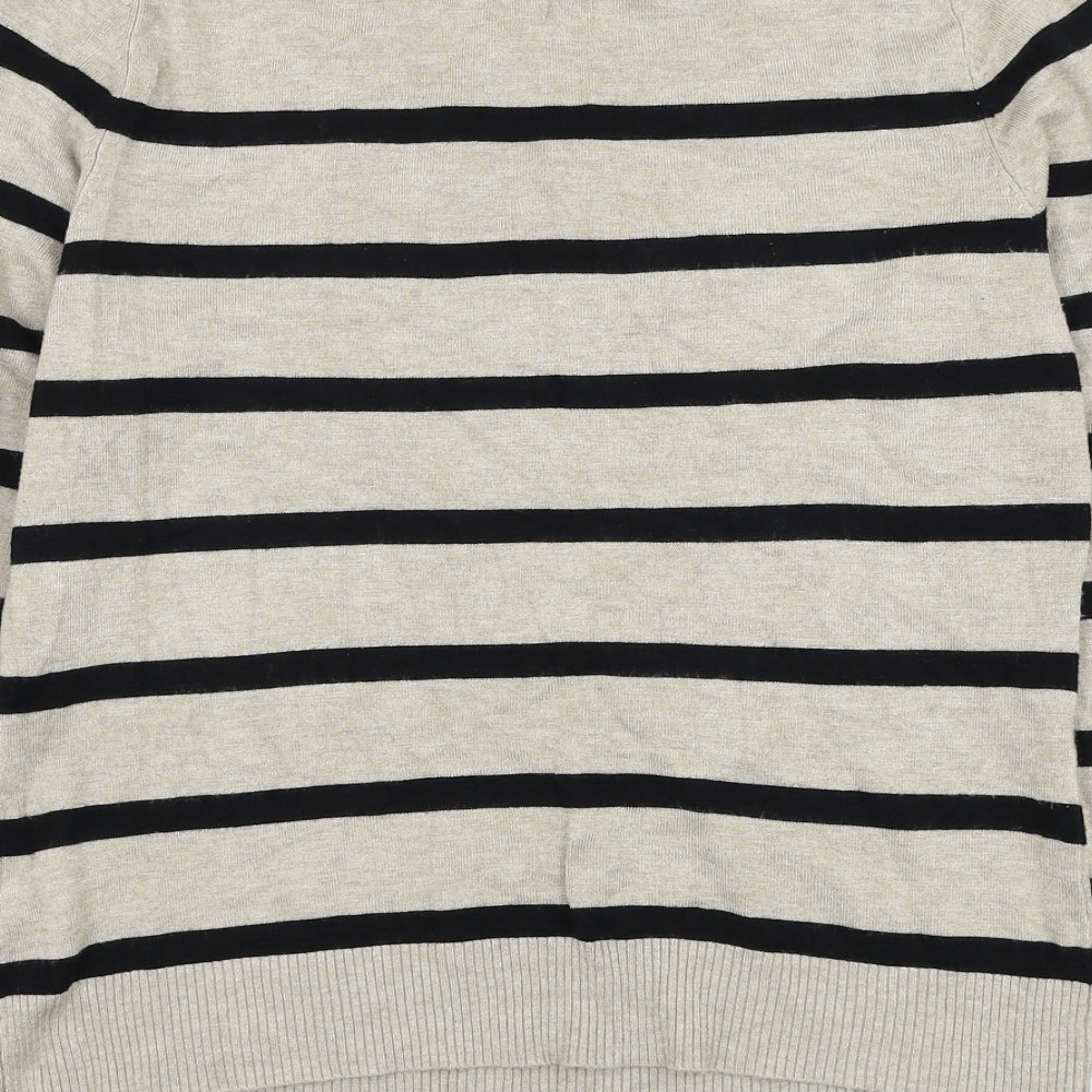 Wallis Womens Beige Round Neck Striped Viscose Pullover Jumper Size 12
