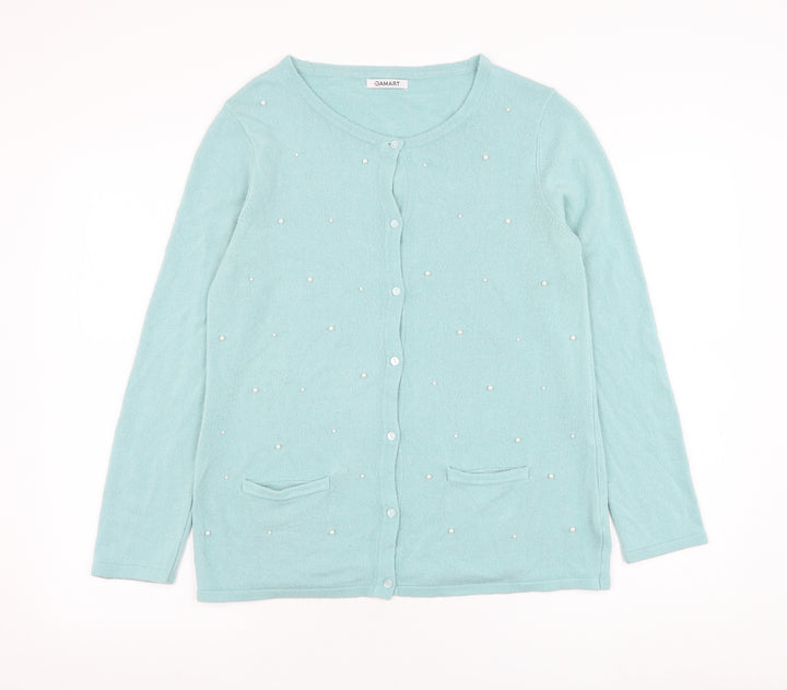 Damart Womens Blue Round Neck Acrylic Cardigan Jumper Size 10