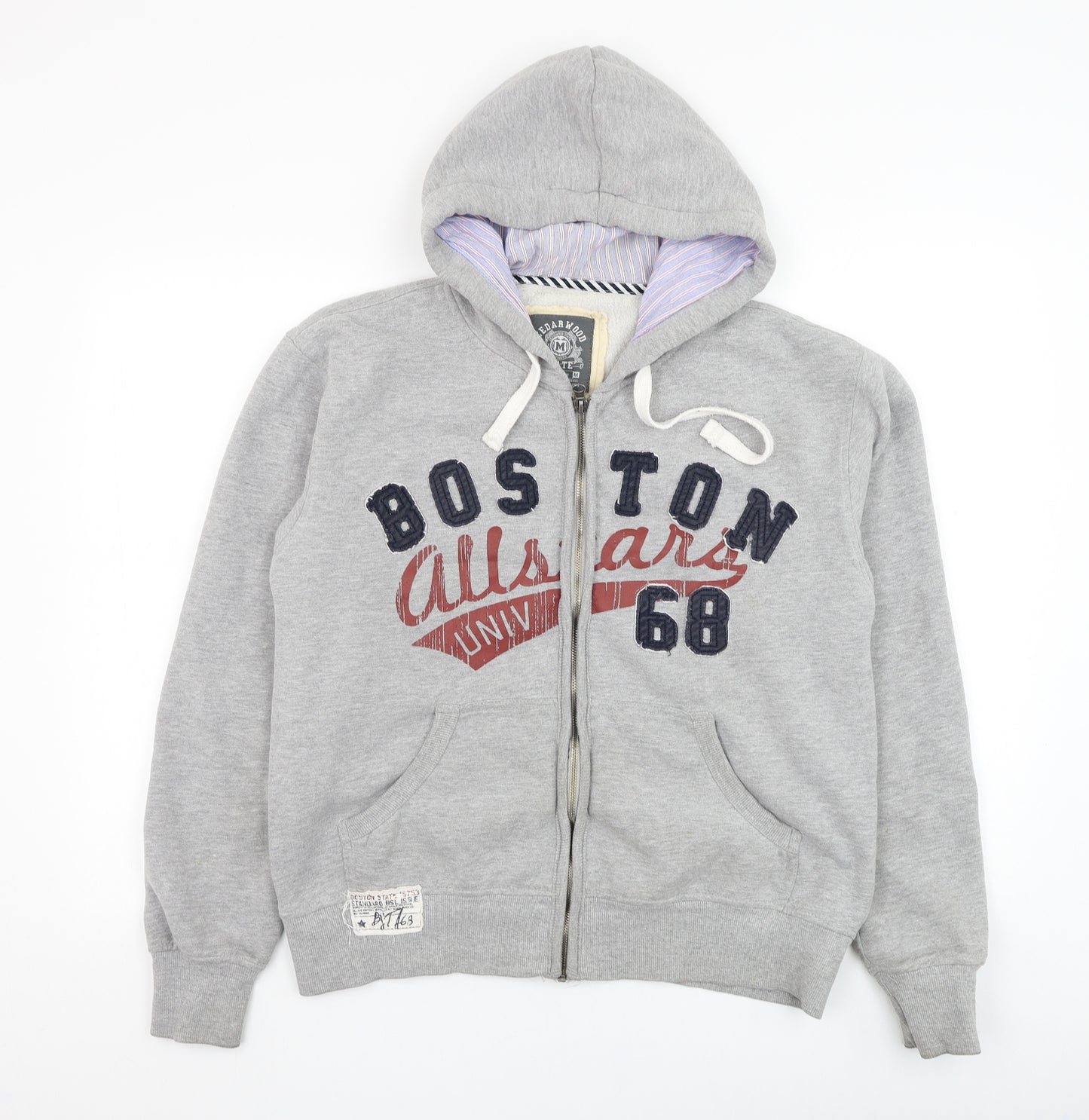 Cedar Wood State Mens Grey  Cotton Full Zip Hoodie Size M
