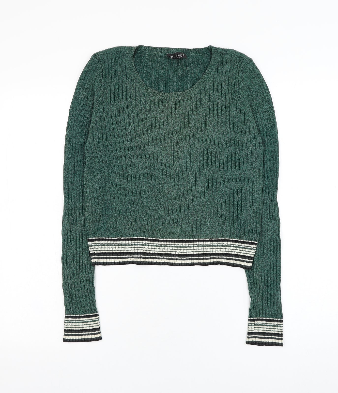 Topshop Womens Green Round Neck  Cotton Pullover Jumper Size 14