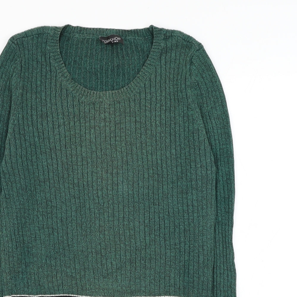 Topshop Womens Green Round Neck  Cotton Pullover Jumper Size 14