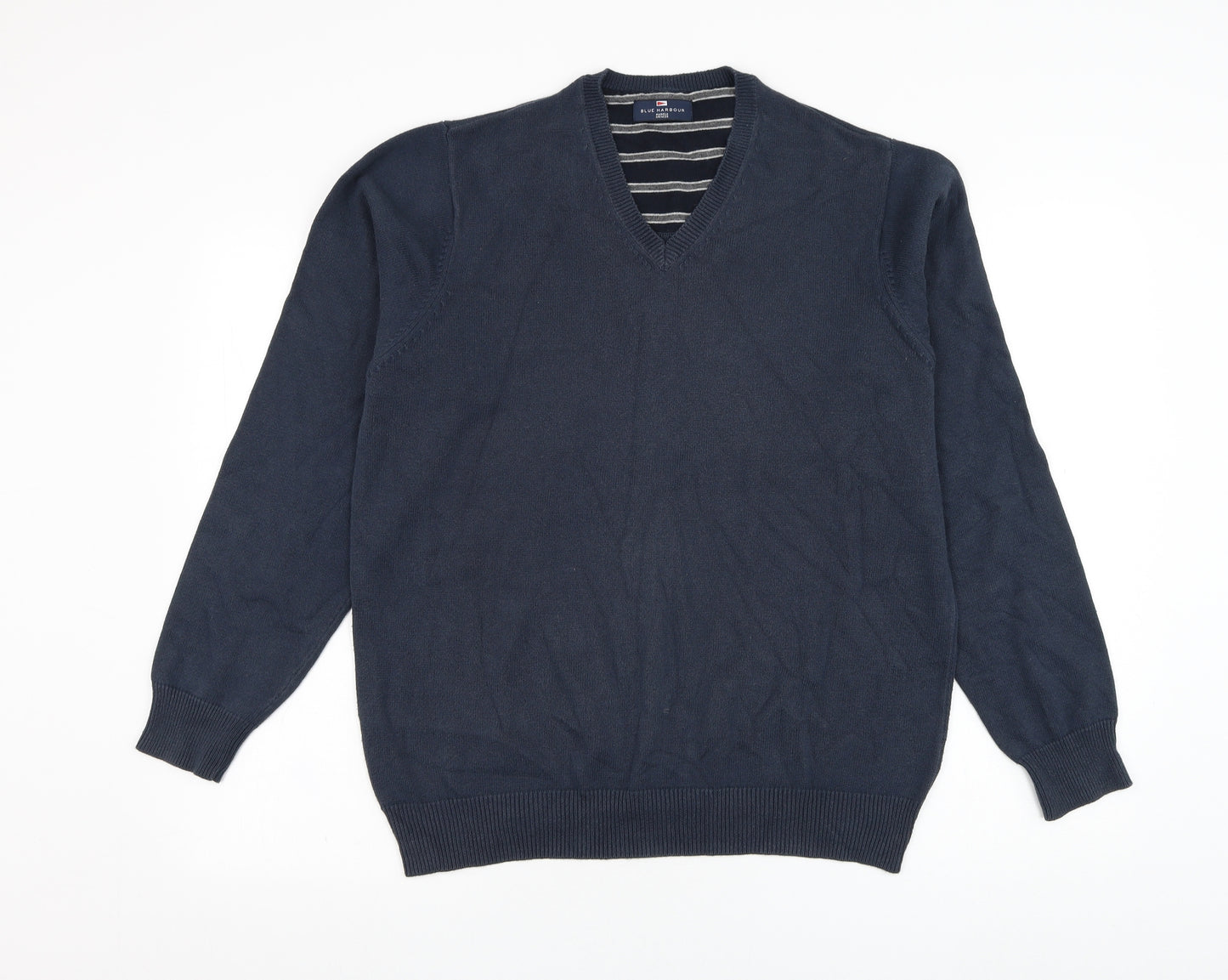 Marks and Spencer Mens Blue V-Neck  Cotton Pullover Jumper Size M