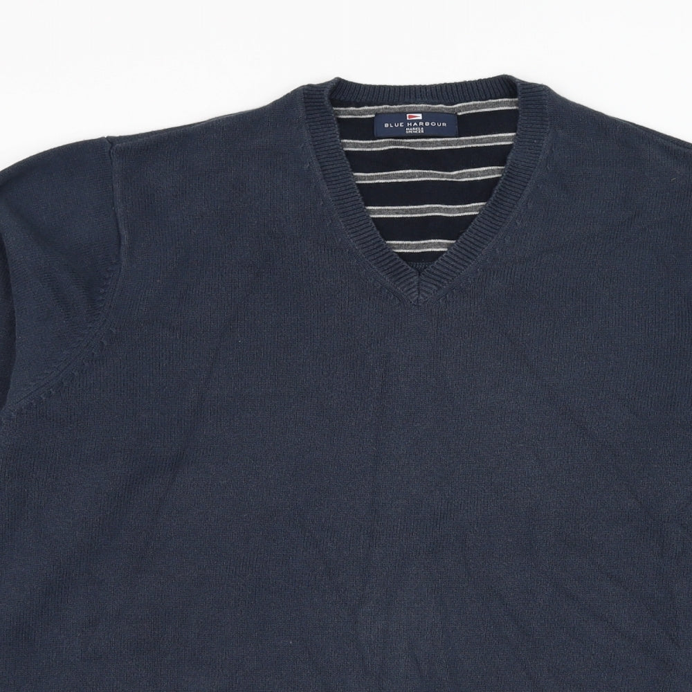 Marks and Spencer Mens Blue V-Neck  Cotton Pullover Jumper Size M