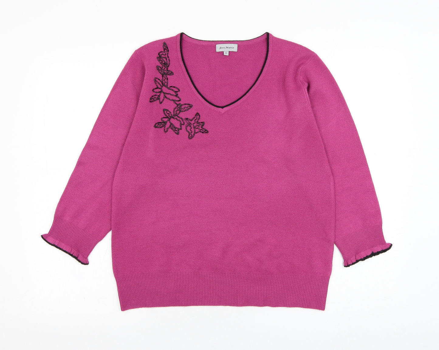 Ann Marie Womens Purple V-Neck  Acrylic Pullover Jumper Size L