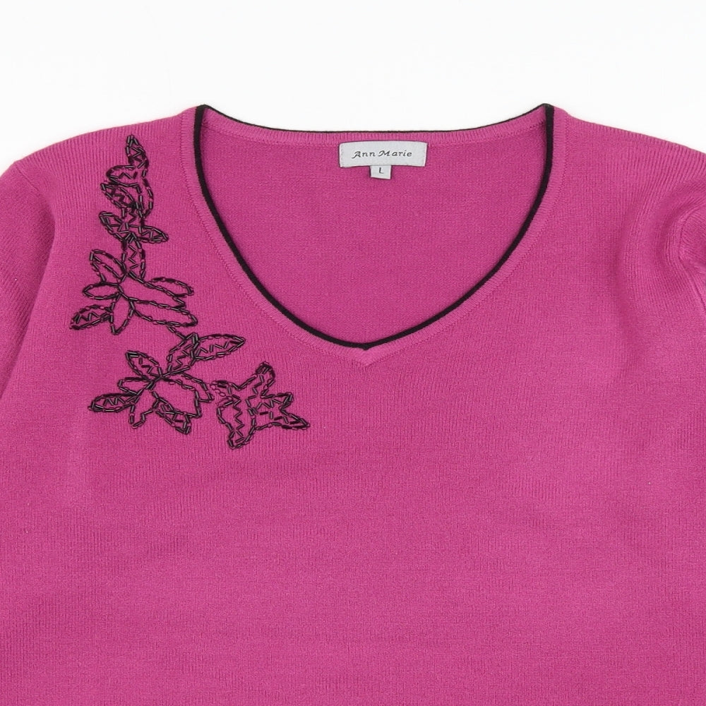 Ann Marie Womens Purple V-Neck  Acrylic Pullover Jumper Size L