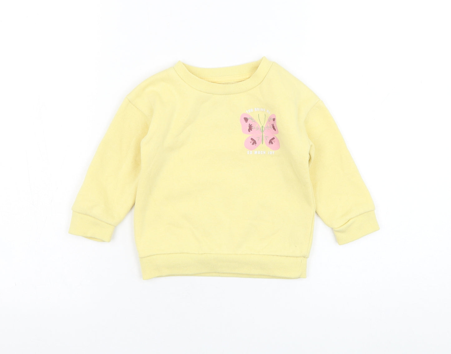Primark Girls Yellow  Cotton Pullover Jumper Size 9-12 Months  Pullover - Butterfly