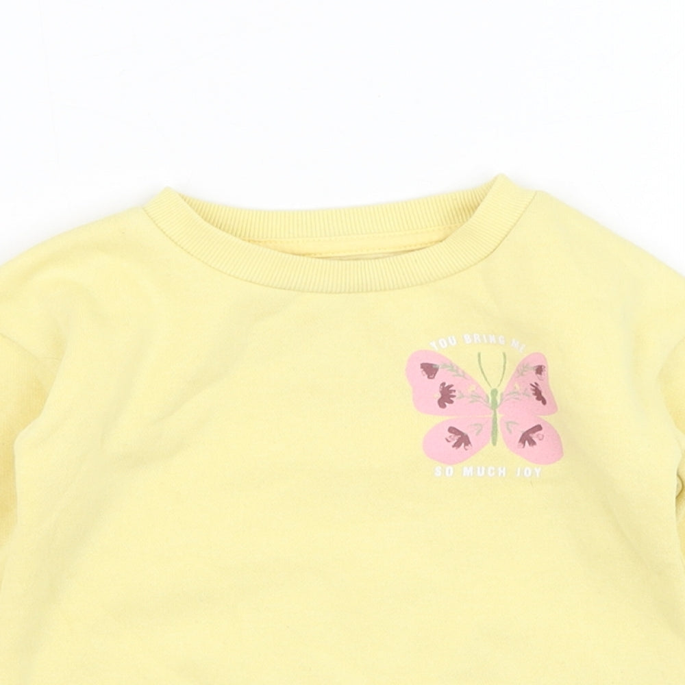Primark Girls Yellow  Cotton Pullover Jumper Size 9-12 Months  Pullover - Butterfly